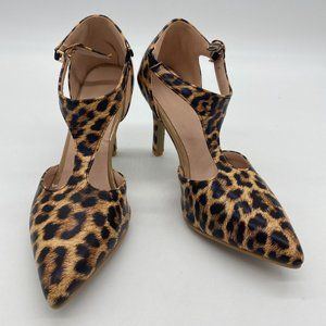 Leopard pointy toe stilettos heels pumps shoes low heels